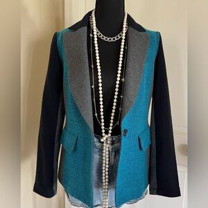 Vintage Y2K Designer Blazer in Teal, Navy and Gray made in NYC